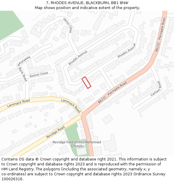 7, RHODES AVENUE, BLACKBURN, BB1 8NW: Location map and indicative extent of plot