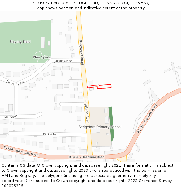 7, RINGSTEAD ROAD, SEDGEFORD, HUNSTANTON, PE36 5NQ: Location map and indicative extent of plot