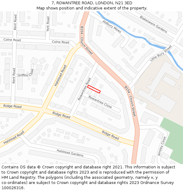 7, ROWANTREE ROAD, LONDON, N21 3ED: Location map and indicative extent of plot
