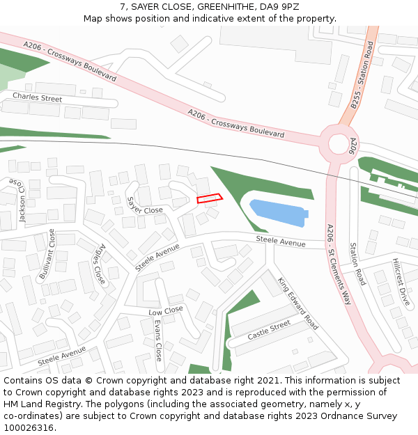 7, SAYER CLOSE, GREENHITHE, DA9 9PZ: Location map and indicative extent of plot