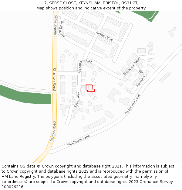 7, SERSE CLOSE, KEYNSHAM, BRISTOL, BS31 2TJ: Location map and indicative extent of plot