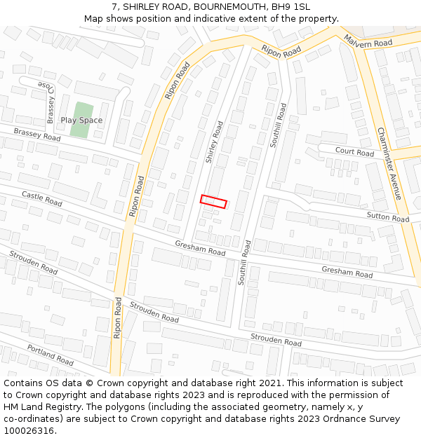 7, SHIRLEY ROAD, BOURNEMOUTH, BH9 1SL: Location map and indicative extent of plot