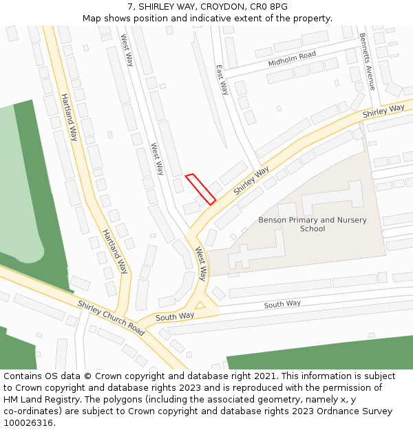 7, SHIRLEY WAY, CROYDON, CR0 8PG: Location map and indicative extent of plot