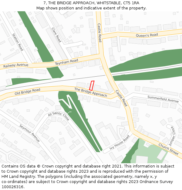 7, THE BRIDGE APPROACH, WHITSTABLE, CT5 1RA: Location map and indicative extent of plot