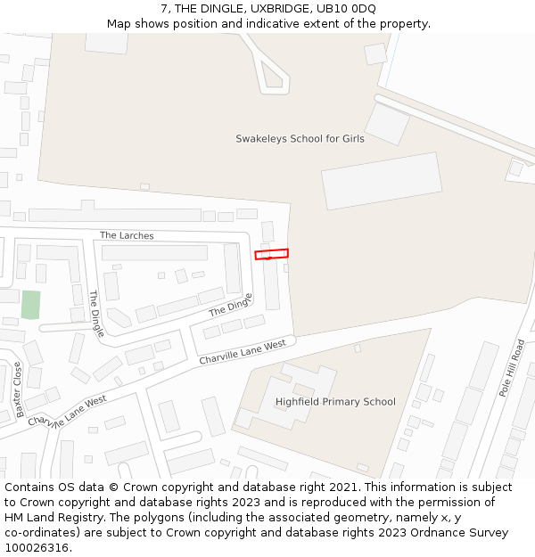 7, THE DINGLE, UXBRIDGE, UB10 0DQ: Location map and indicative extent of plot