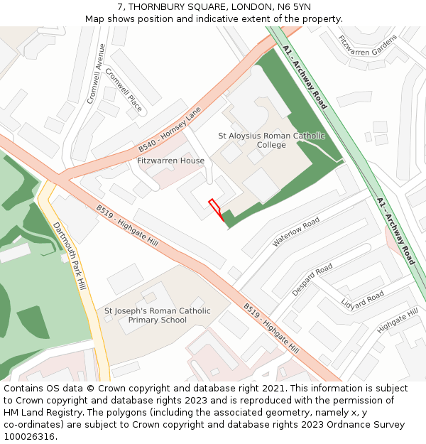 7, THORNBURY SQUARE, LONDON, N6 5YN: Location map and indicative extent of plot