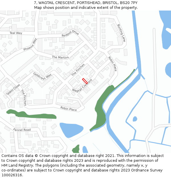 7, WAGTAIL CRESCENT, PORTISHEAD, BRISTOL, BS20 7PY: Location map and indicative extent of plot