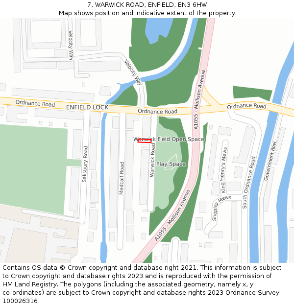 7, WARWICK ROAD, ENFIELD, EN3 6HW: Location map and indicative extent of plot
