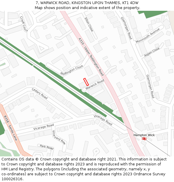 7, WARWICK ROAD, KINGSTON UPON THAMES, KT1 4DW: Location map and indicative extent of plot