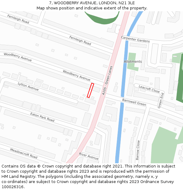 7, WOODBERRY AVENUE, LONDON, N21 3LE: Location map and indicative extent of plot