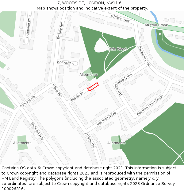 7, WOODSIDE, LONDON, NW11 6HH: Location map and indicative extent of plot