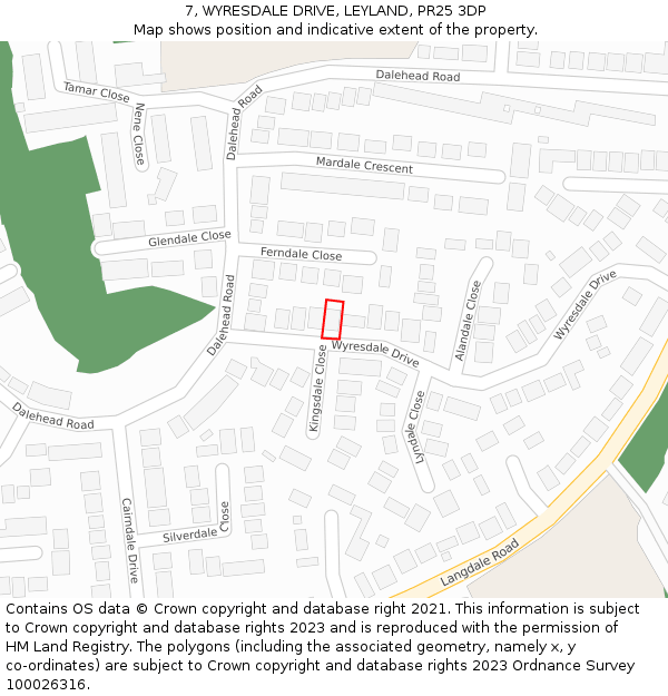 7, WYRESDALE DRIVE, LEYLAND, PR25 3DP: Location map and indicative extent of plot