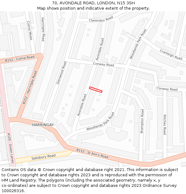 70, AVONDALE ROAD, LONDON, N15 3SH: Location map and indicative extent of plot