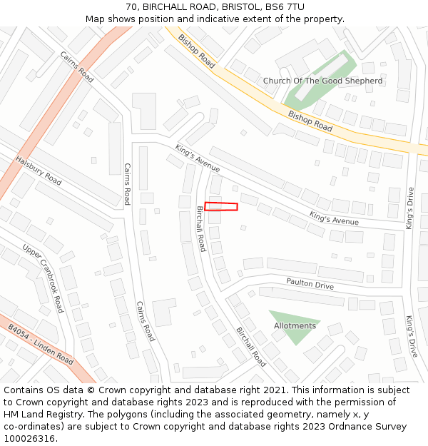 70, BIRCHALL ROAD, BRISTOL, BS6 7TU: Location map and indicative extent of plot