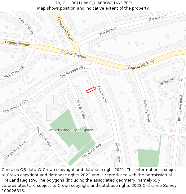 70, CHURCH LANE, HARROW, HA3 7ED: Location map and indicative extent of plot