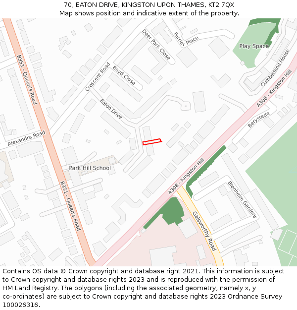 70, EATON DRIVE, KINGSTON UPON THAMES, KT2 7QX: Location map and indicative extent of plot