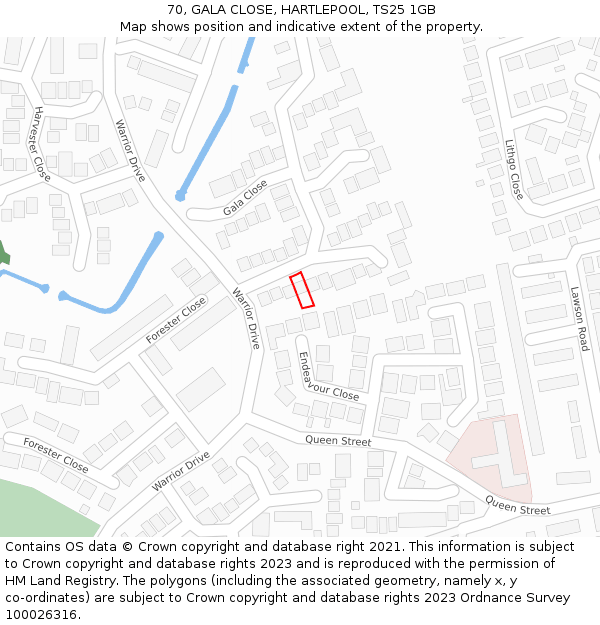 70, GALA CLOSE, HARTLEPOOL, TS25 1GB: Location map and indicative extent of plot