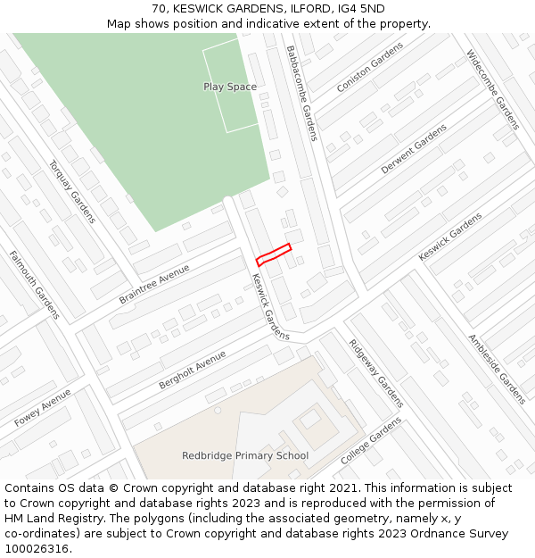 70, KESWICK GARDENS, ILFORD, IG4 5ND: Location map and indicative extent of plot