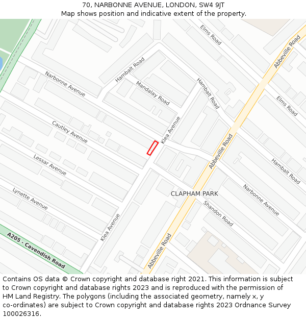 70, NARBONNE AVENUE, LONDON, SW4 9JT: Location map and indicative extent of plot