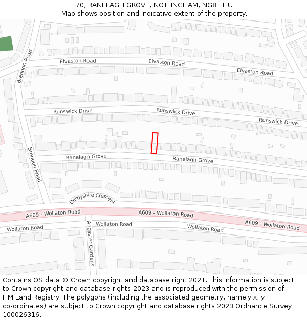 70, RANELAGH GROVE, NOTTINGHAM, NG8 1HU: Location map and indicative extent of plot