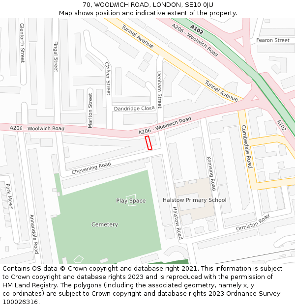 70, WOOLWICH ROAD, LONDON, SE10 0JU: Location map and indicative extent of plot