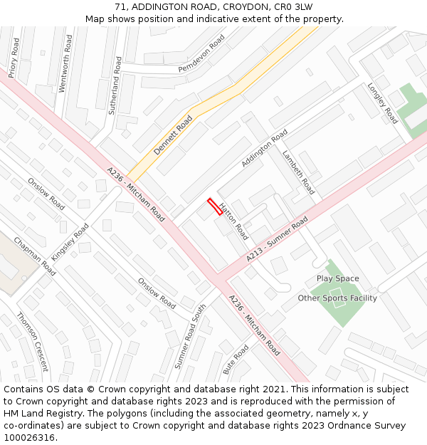 71, ADDINGTON ROAD, CROYDON, CR0 3LW: Location map and indicative extent of plot