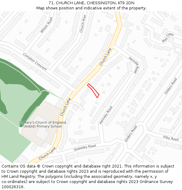 71, CHURCH LANE, CHESSINGTON, KT9 2DN: Location map and indicative extent of plot