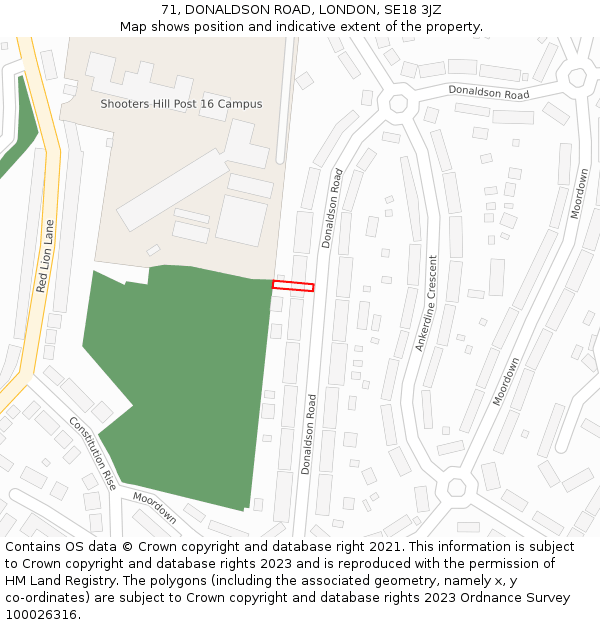 71, DONALDSON ROAD, LONDON, SE18 3JZ: Location map and indicative extent of plot
