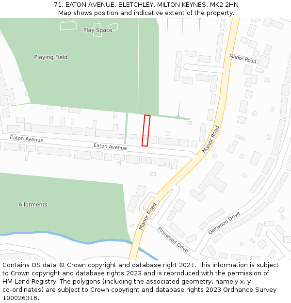 71, EATON AVENUE, BLETCHLEY, MILTON KEYNES, MK2 2HN: Location map and indicative extent of plot