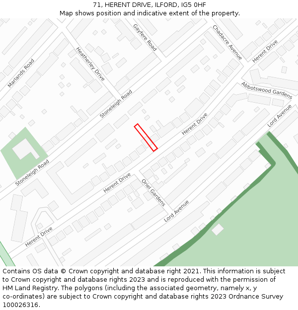 71, HERENT DRIVE, ILFORD, IG5 0HF: Location map and indicative extent of plot
