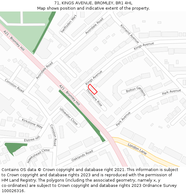 71, KINGS AVENUE, BROMLEY, BR1 4HL: Location map and indicative extent of plot