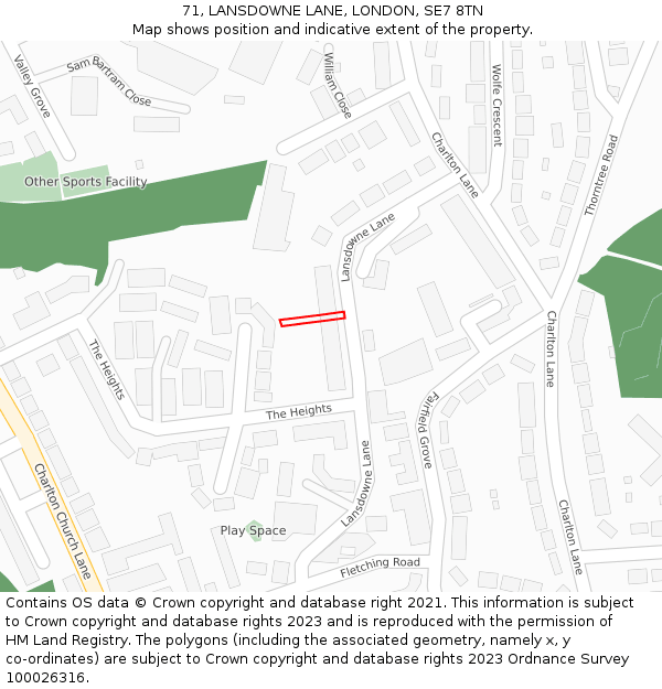 71, LANSDOWNE LANE, LONDON, SE7 8TN: Location map and indicative extent of plot