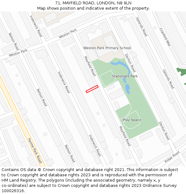 71, MAYFIELD ROAD, LONDON, N8 9LN: Location map and indicative extent of plot