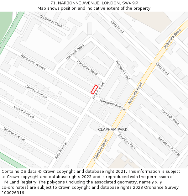 71, NARBONNE AVENUE, LONDON, SW4 9JP: Location map and indicative extent of plot