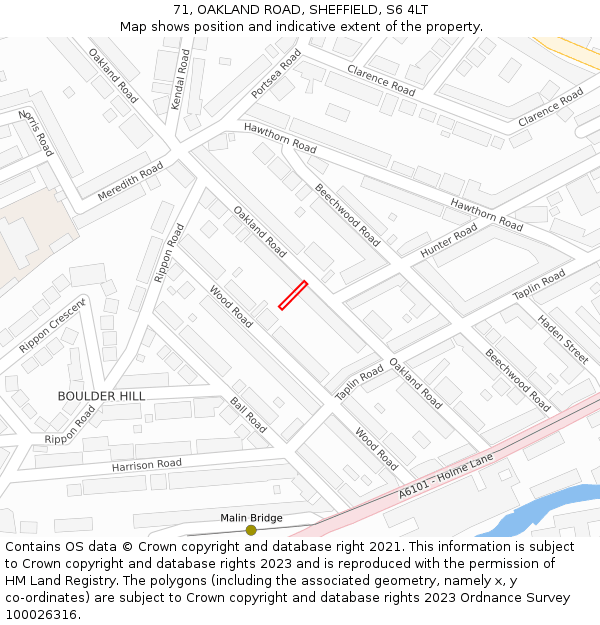 71, OAKLAND ROAD, SHEFFIELD, S6 4LT: Location map and indicative extent of plot
