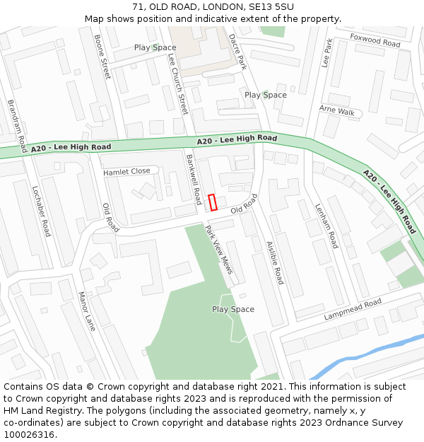 71, OLD ROAD, LONDON, SE13 5SU: Location map and indicative extent of plot