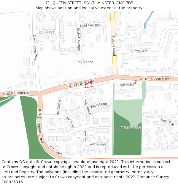 71, QUEEN STREET, SOUTHMINSTER, CM0 7BB: Location map and indicative extent of plot