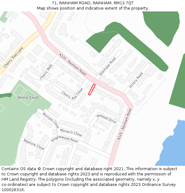 71, RAINHAM ROAD, RAINHAM, RM13 7QT: Location map and indicative extent of plot