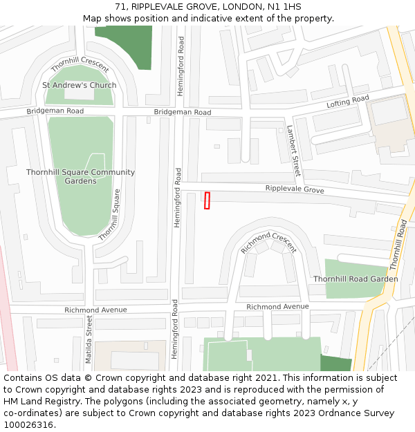 71, RIPPLEVALE GROVE, LONDON, N1 1HS: Location map and indicative extent of plot