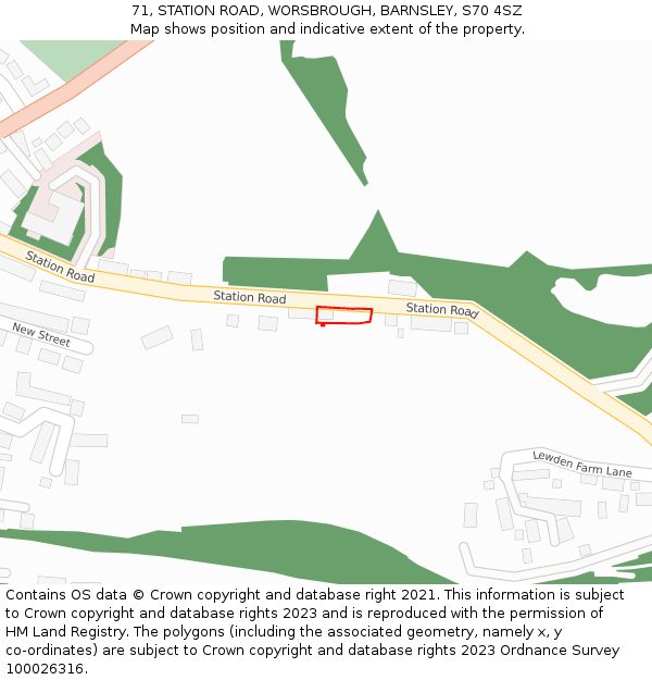 71, STATION ROAD, WORSBROUGH, BARNSLEY, S70 4SZ: Location map and indicative extent of plot