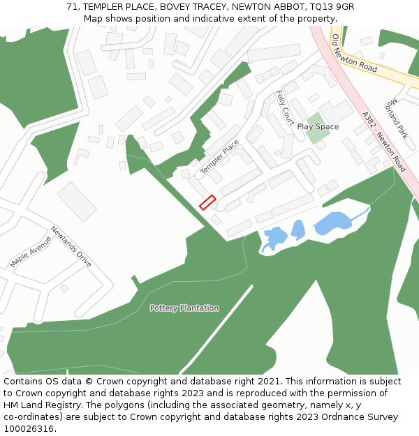 71, TEMPLER PLACE, BOVEY TRACEY, NEWTON ABBOT, TQ13 9GR: Location map and indicative extent of plot