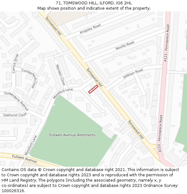 71, TOMSWOOD HILL, ILFORD, IG6 2HL: Location map and indicative extent of plot