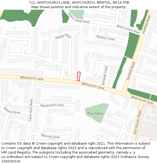 711, WHITCHURCH LANE, WHITCHURCH, BRISTOL, BS14 0TB: Location map and indicative extent of plot