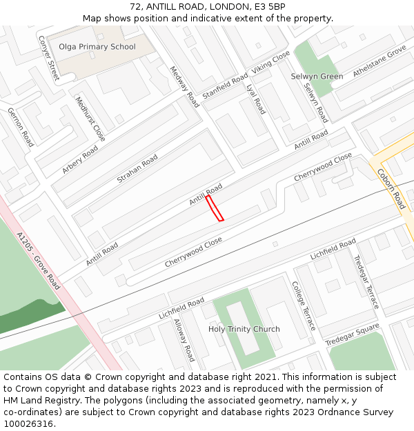 72, ANTILL ROAD, LONDON, E3 5BP: Location map and indicative extent of plot