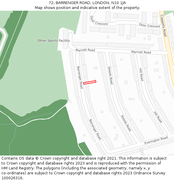 72, BARRENGER ROAD, LONDON, N10 1JA: Location map and indicative extent of plot