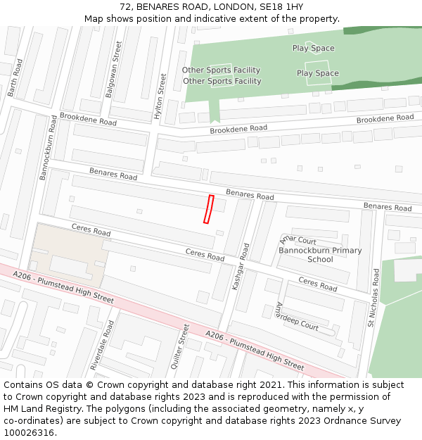 72, BENARES ROAD, LONDON, SE18 1HY: Location map and indicative extent of plot