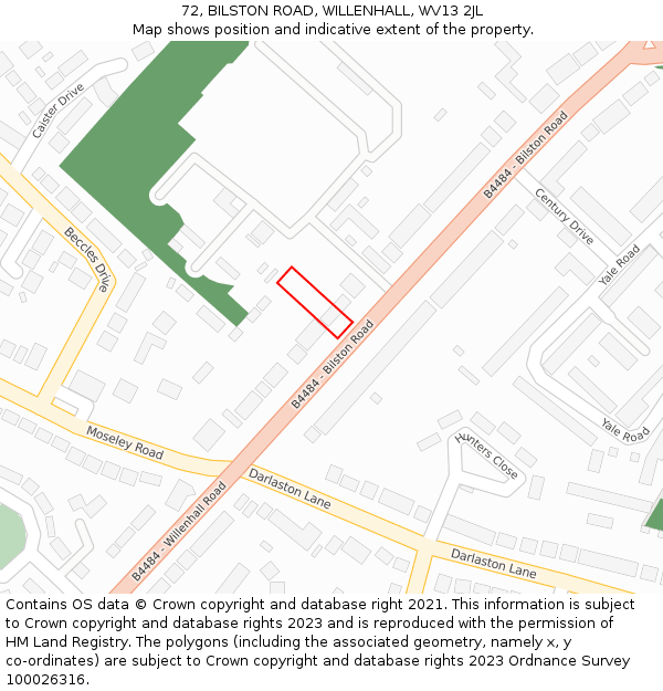 72, BILSTON ROAD, WILLENHALL, WV13 2JL: Location map and indicative extent of plot