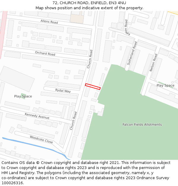 72, CHURCH ROAD, ENFIELD, EN3 4NU: Location map and indicative extent of plot