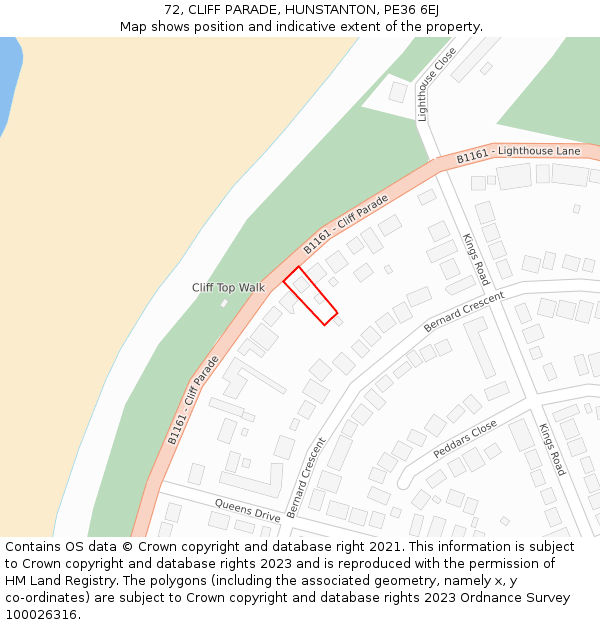 72, CLIFF PARADE, HUNSTANTON, PE36 6EJ: Location map and indicative extent of plot