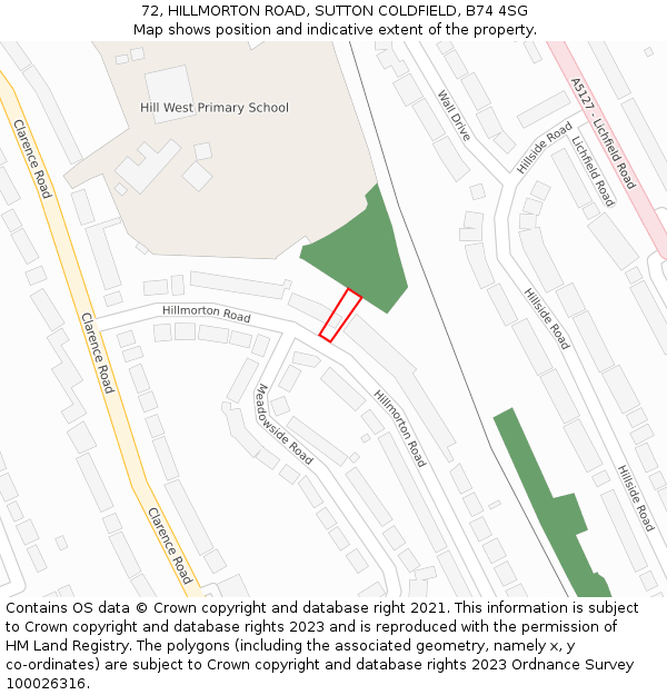 72, HILLMORTON ROAD, SUTTON COLDFIELD, B74 4SG: Location map and indicative extent of plot